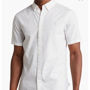 All Saints White Short-Sleeve Button-Down Shirt